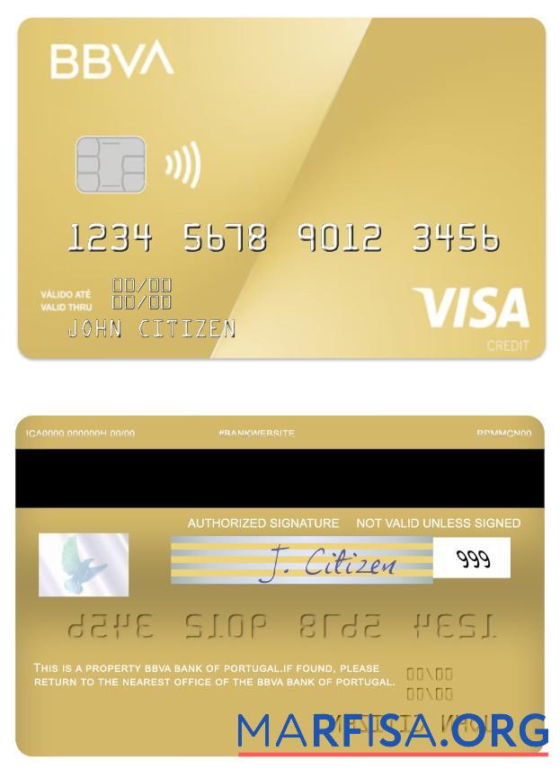 Printable Portugal BBVA Bank visa gold card download for verification